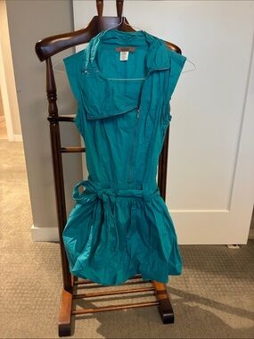 Sleeveless Teal Belted Shirtdress - Women Dresses